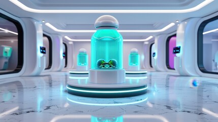 Futuristic Laboratory with Advanced Technology and Neon Lighting in a Sleek, Modern Design