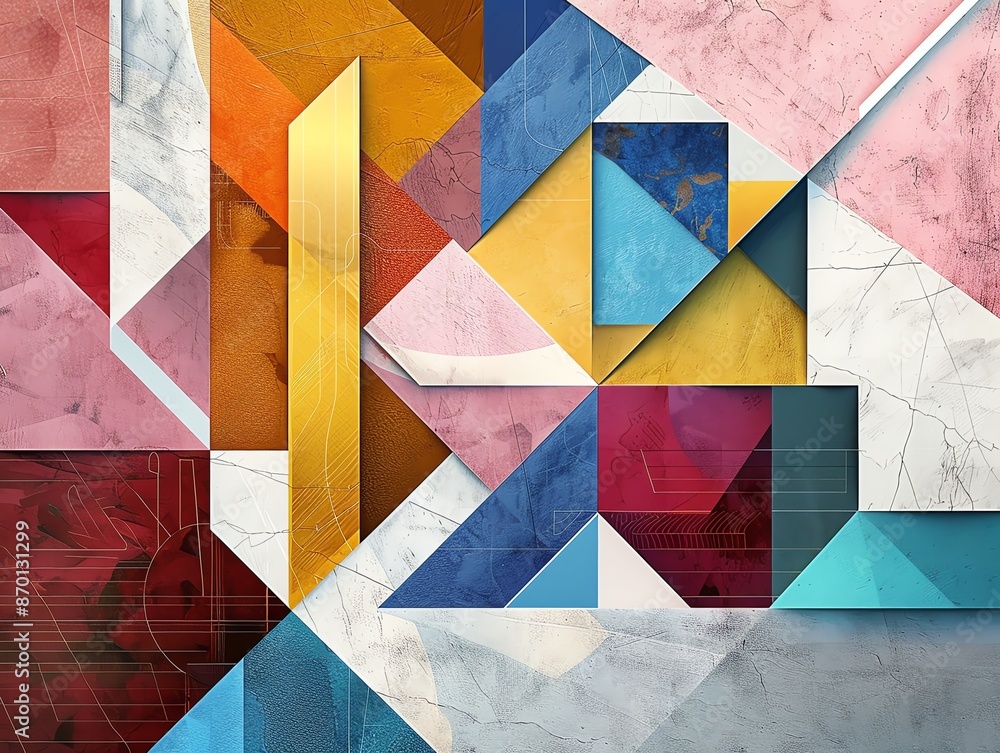 Poster abstract geometric design with vibrant colors, creating a modern and dynamic feel. perfect for artis