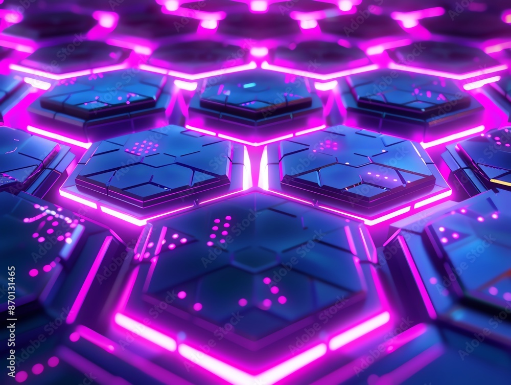Aufkleber futuristic hexagonal pattern illuminated with bright neon lights, featuring a glowing circuit board 