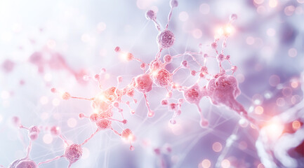 Fototapeta premium Science technology design concept with connection of molecules, glowing light fractal, beautiful color background. 3D illustration. 