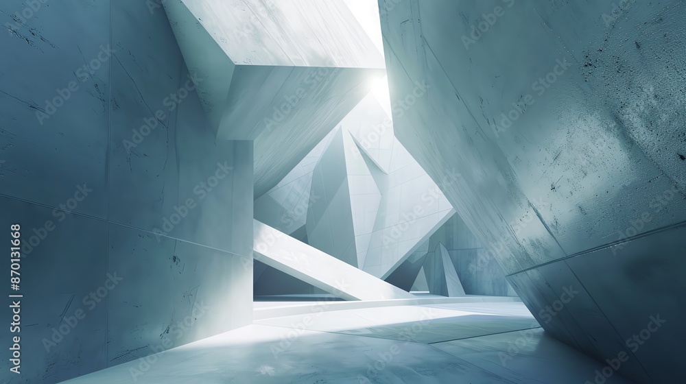 Poster modern abstract architectural space with geometric shapes and light playing on concrete surfaces cre
