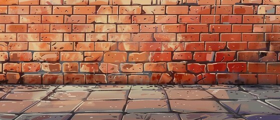 Fototapeta premium Red Brick Wall with a Stone Floor