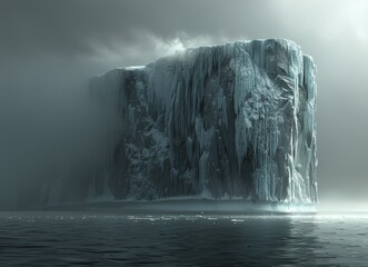 A Massive Iceberg Rises From Foggy Arctic Waters