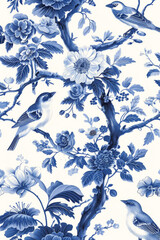 A blue and white chinoiserie pattern wall art with birds
