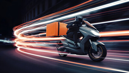 motorcycle on the street, package delivery fast