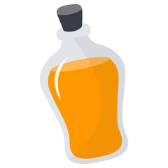 Magic Bottle Potion with Liquid. Isolated on White Background. Vector Illustration in Cartoon Design Concept.