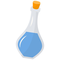 Magic Bottle Potion with Liquid. Isolated on White Background. Vector Illustration in Cartoon Design Concept.