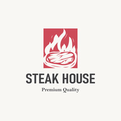 Vintage barbecue grill illustration template fresh meat logo design