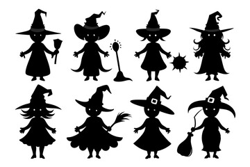 Halloween witch set. Black silhouette Halloween witch vector illustration, set of halloween witches