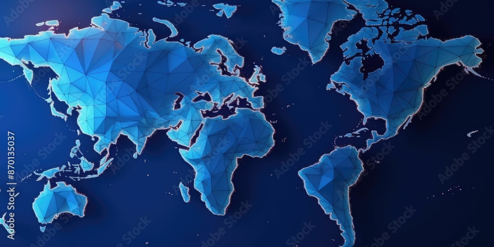 Poster polygonal world map on a dark background. the various bright world map made from polygon material. g