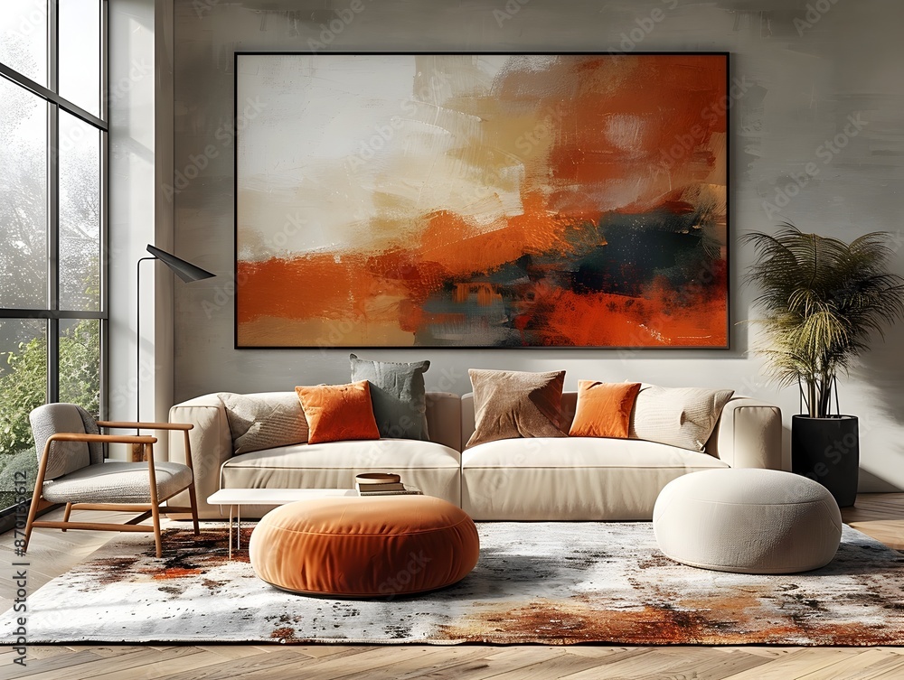 Poster visually captivating 3d rendered wall poster mockup featuring abstract expressionist brushstrokes in