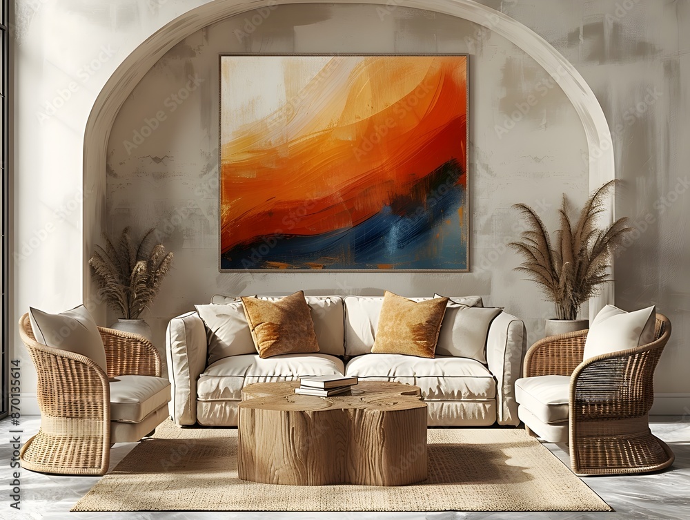 Poster stunning 3d rendering of a large format wall poster mockup featuring abstract expressionist brushstr