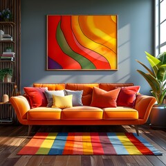 Visually striking 3D rendered wall poster mockup featuring a vibrant pop art design with bold graphic compositions and an energetic ambiance