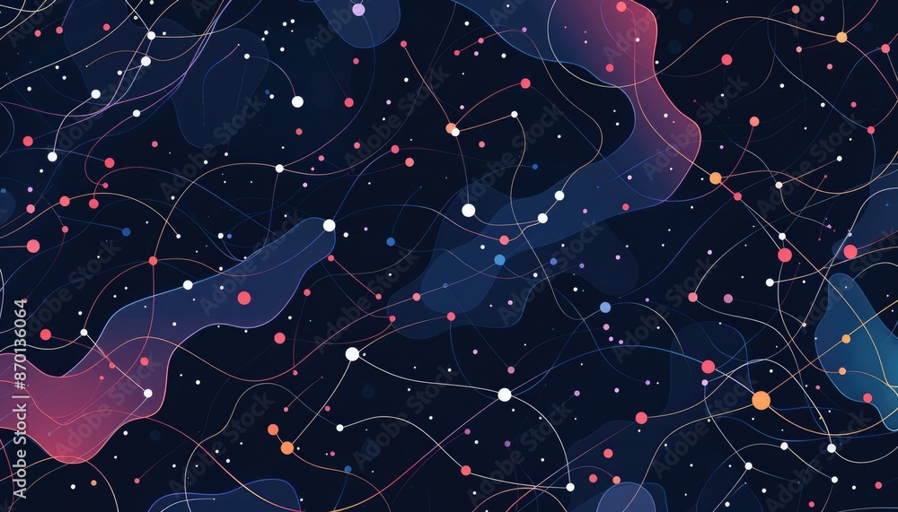 Poster vibrant abstract network art showcasing interconnected nodes and lines on a colorful gradient backdr