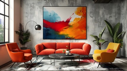 Striking 3D Rendered Abstract Wall Poster Mockup With Bold Brushstrokes and High Contrast