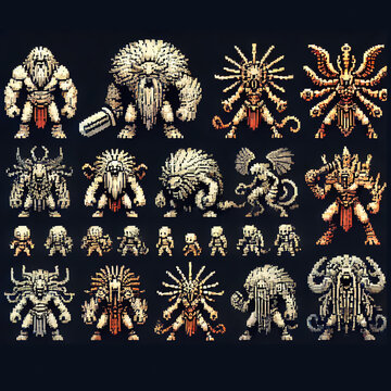 Detailed sprite sheet of RPG icons with Geryon theme