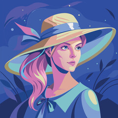 Captivating digital art of an elegant woman in a hat, rich in vibrant colors and expression