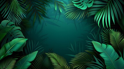 tropical leaf on dark green background