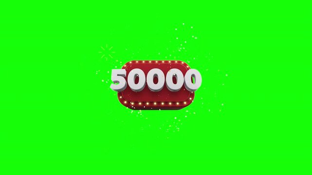 Anima&ccedil;&atilde;o 3D comemora&ccedil;&atilde;o de 50 Mil inscritos. Contagem 50K seguidores obrigado com transpar&ecirc;ncia Tela Verde e Luma Matte (m&aacute;scara preta e branca).