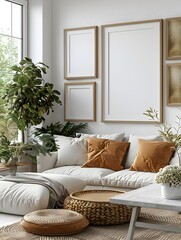 Elegant Minimalist 3D Rendered Floating Frame Mockup on a Bright and Airy White Wall with Modern