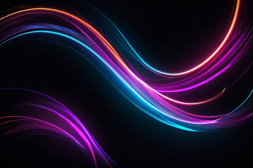 Vibrant Neon Light Trails Abstract Patterns on Dark Background with Text Space