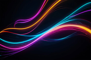 Vibrant Neon Light Trails Abstract Patterns on Dark Background with Text Space