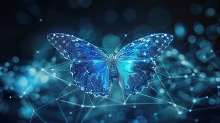 Digital Butterfly Emerging From Glowing Network Connections Symbolizing Innovation Technology And Futuristic Transformation Journey