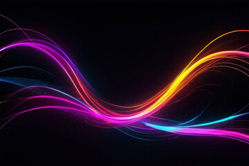 Vibrant Neon Light Trails Abstract Patterns on Dark Background with Text Space