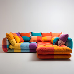Modern sofa with colorful pillows on white background. 3d render