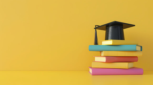 Graduation cap on top of a stack of books