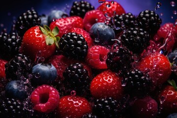 Fresh Berries Splashing with Water