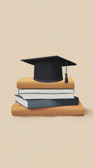 Graduation cap on top of a stack of books