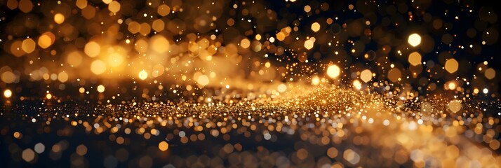 Obraz premium The image is a blurry, golden background with many small, glowing dots. The dots are scattered throughout the image, creating a sense of movement and energy. Scene is one of excitement and celebration