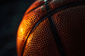 Fototapeta premium Macro shot of textured basketball surface with dramatic lighting, highlighting detail and craftsmanship