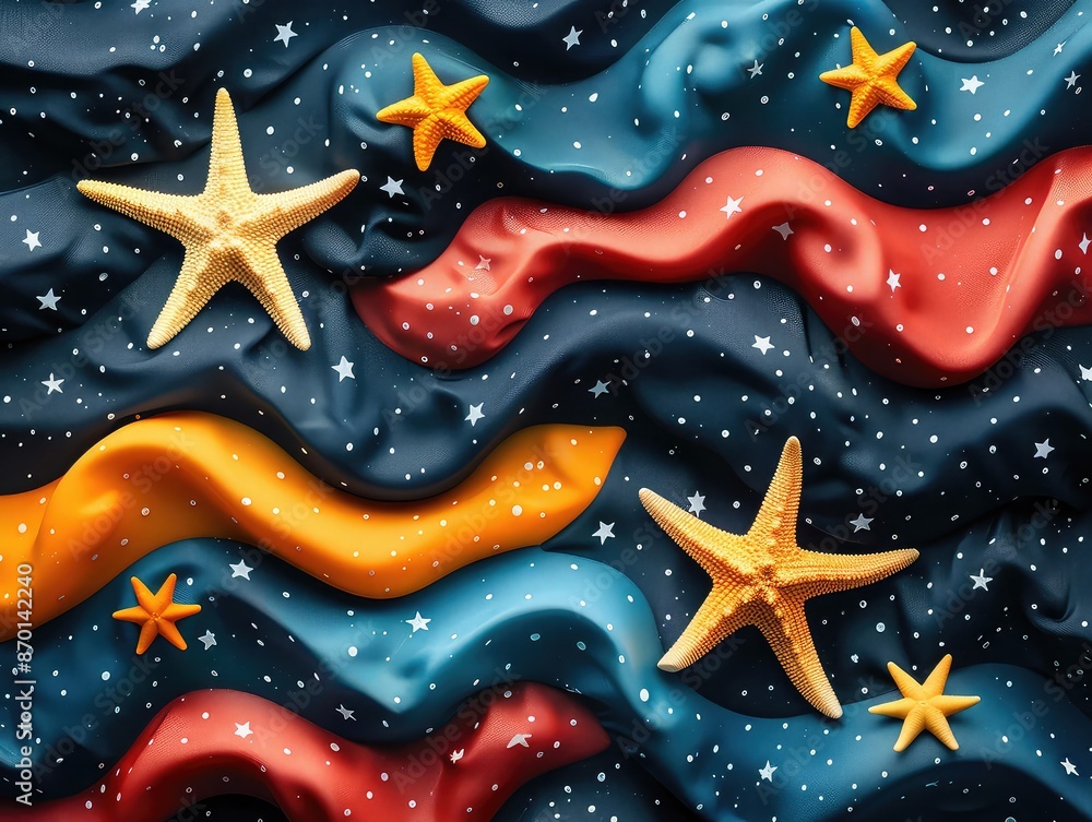 Aufkleber star shapes mixed with ocean wave patterns, bold and colorful for identity design
