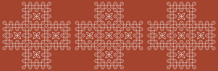 Set of Indian folk art pulli kolam. editable home decor patterns.