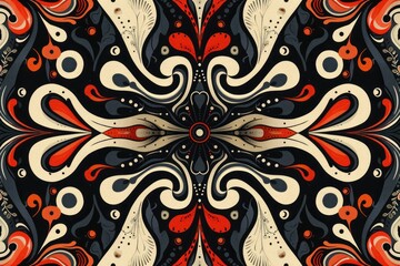 A seamless pattern design that combines abstract elements and intricate details. The background features a rich tapestry of shapes and lines, creating a visually stimulating composition. The colors