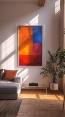 Sleek Floating Acrylic Frame Mockup in Bright Natural Daylight Minimalist Home Foyer Interior