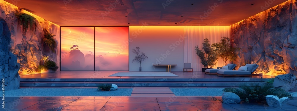 Poster futuristic frameless glass display with dynamic backlighting in smart home gallery