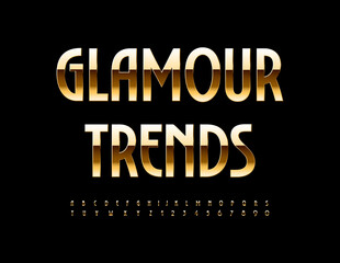 Vector premium emblem Glamour Trends. Stylish Gold Font. Modern luxury Alphabet Letters and Numbers set