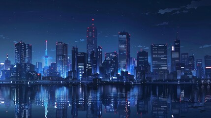 Obraz premium Cityscape at Night landscape anime style 