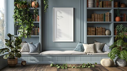 Pristine White Gallery Frame in Minimalist Home Office Bookshelf Display