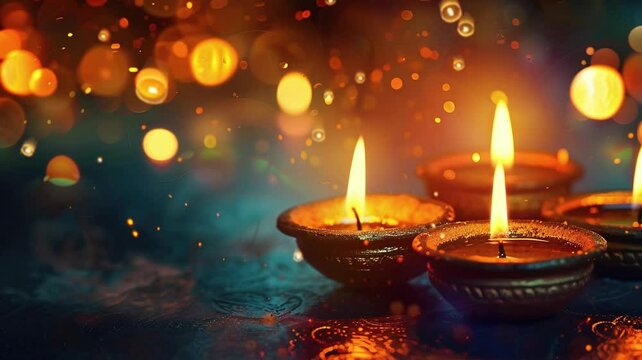 Graphic resource happy Diwali lighting background. flat way one Dilwali lamp vestifal with flower and background blur bokeh