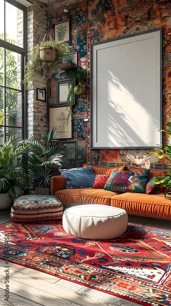 Aufkleber mockup of a white background frame integrated into a maximalist inspired eclectic gallery wall featu
