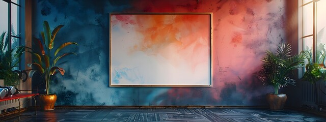 Vibrant Mockup Frame Painting on Moody Wall for Eclectic Home Gym Decor