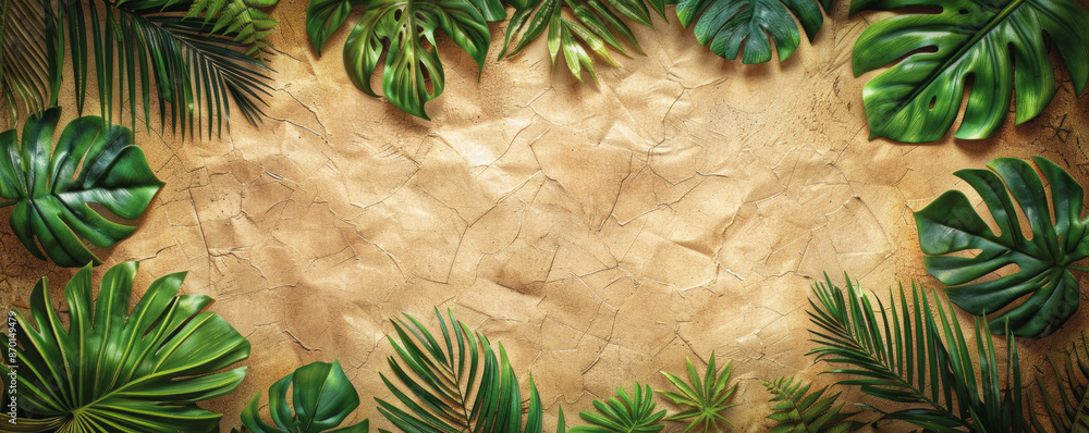 Poster a leafy green background with a bunch of leaves surrounding it. the leaves are of different sizes an