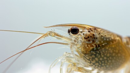 Close-up view of raw shrimp with white background