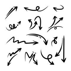 hand drawn arrow set. Doodle illustration.