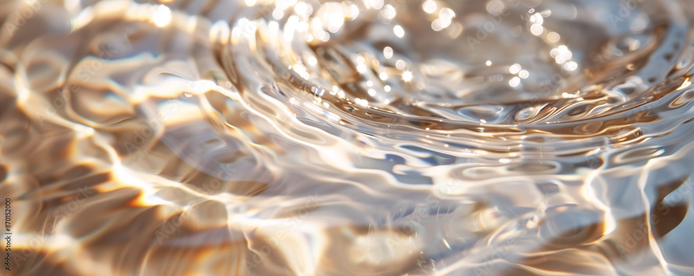Poster ripples in the water: a close-up of a glass of water with gentle ripples spreading outwards, creatin