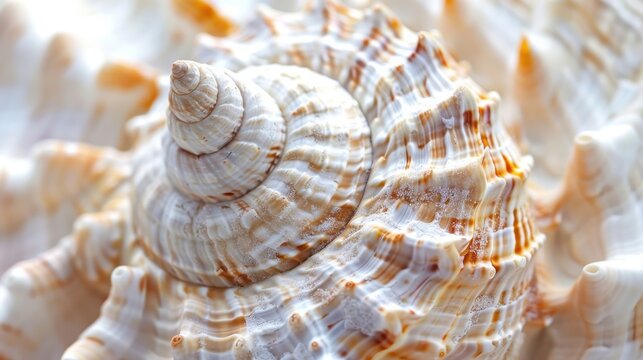 Close-up of a beautiful seashell with intricate textures and colors, perfect for beach and nature-themed designs.